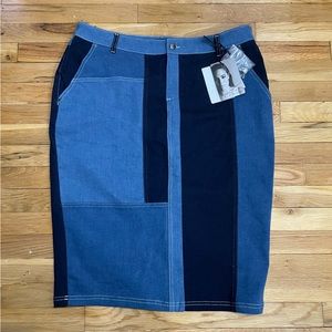 Blue Denim Patchwork Marina Rinaldi Ashley Graham Midi Skirt Size 18